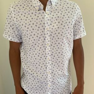 Button up, white with blue stars shirt